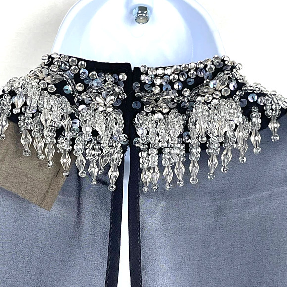 Urban Outfitters Pins & Needles Dramatic Beaded Collar Sheer Black‎ Tank XS - Picture 8 of 15